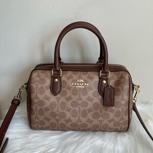Coach Rowan Satchel Bag In Signature Canvas Gold/ Tan/Brown